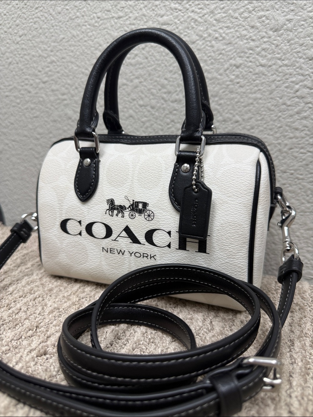 Coach White and Black Mini Rowen Satchel- NWOT